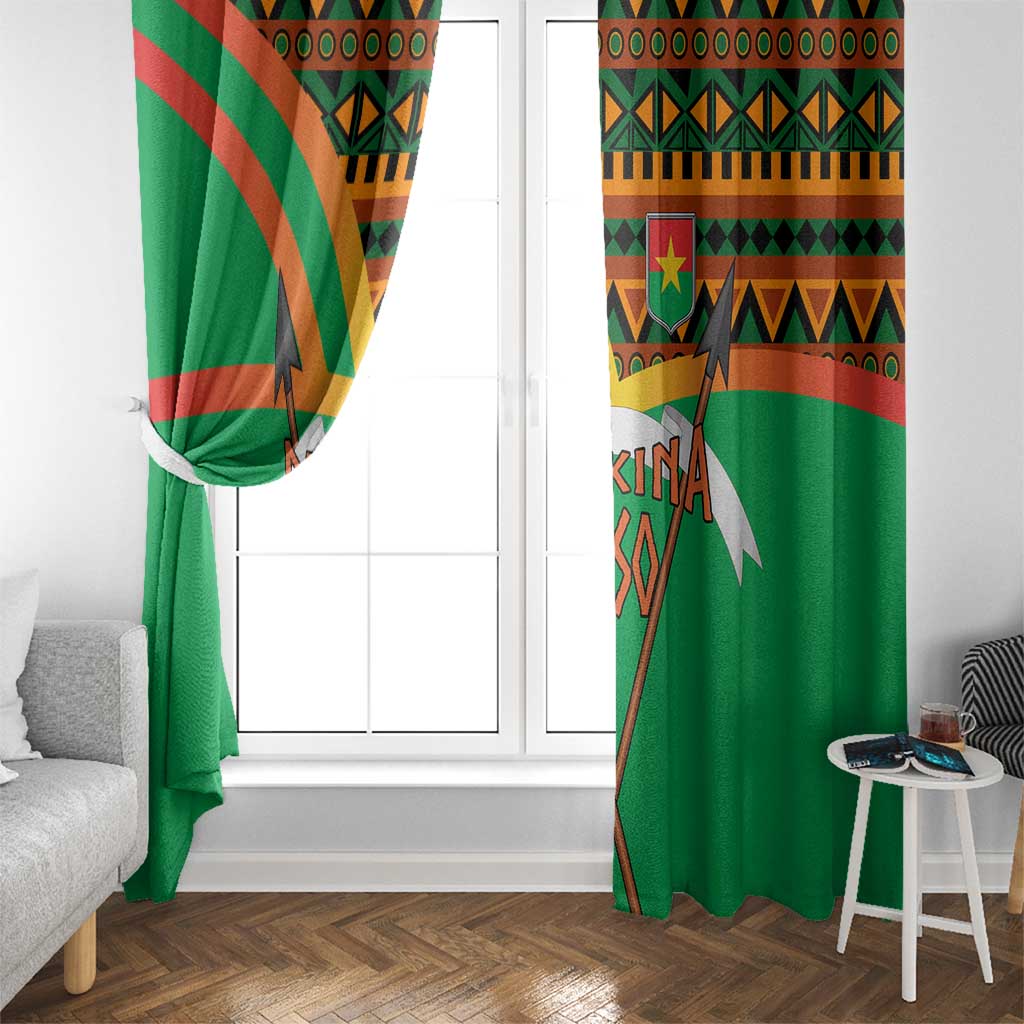 Burkina Faso Window Curtain with Green Tribal Pattern Design and National Flag Motif - Wonder Print Shop
