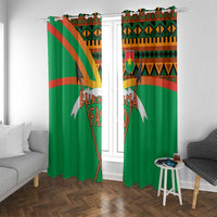 Burkina Faso Window Curtain with Green Tribal Pattern Design and National Flag Motif - Wonder Print Shop