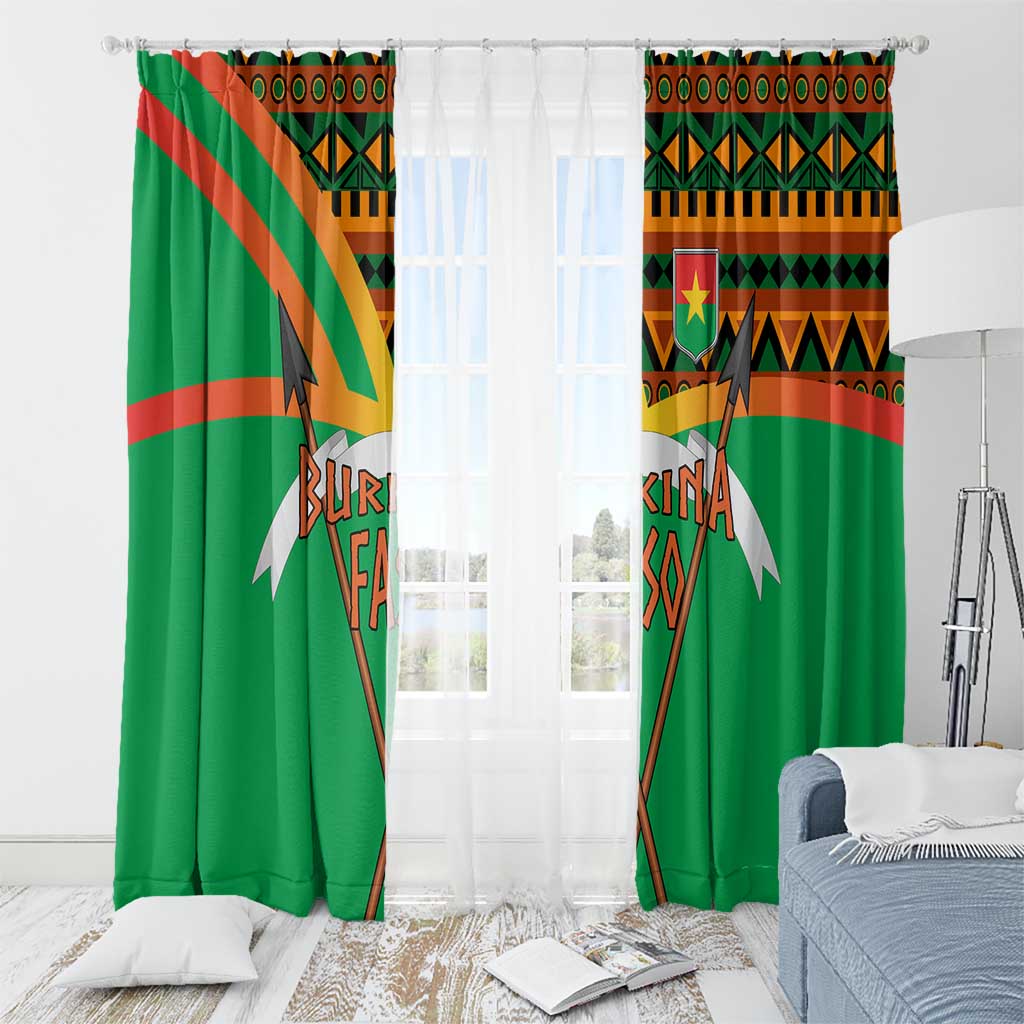 Burkina Faso Window Curtain with Green Tribal Pattern Design and National Flag Motif - Wonder Print Shop