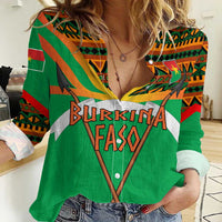 Burkina Faso Women Casual Shirt with Green Tribal Pattern Design and National Flag Motif - Wonder Print Shop