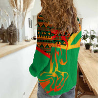 Burkina Faso Women Casual Shirt with Green Tribal Pattern Design and National Flag Motif - Wonder Print Shop