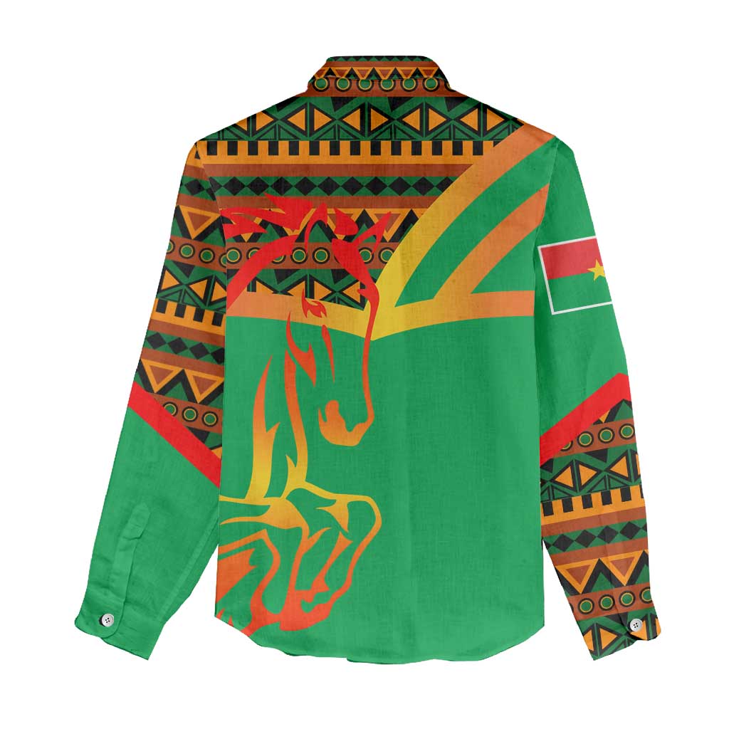 Burkina Faso Women Casual Shirt with Green Tribal Pattern Design and National Flag Motif - Wonder Print Shop