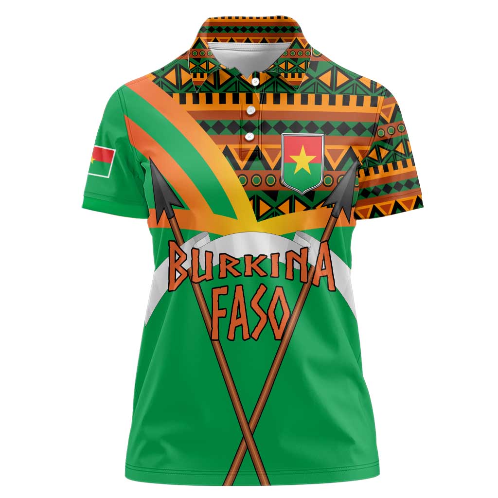 Burkina Faso Women Polo Shirt with Green Tribal Pattern Design and National Flag Motif - Wonder Print Shop