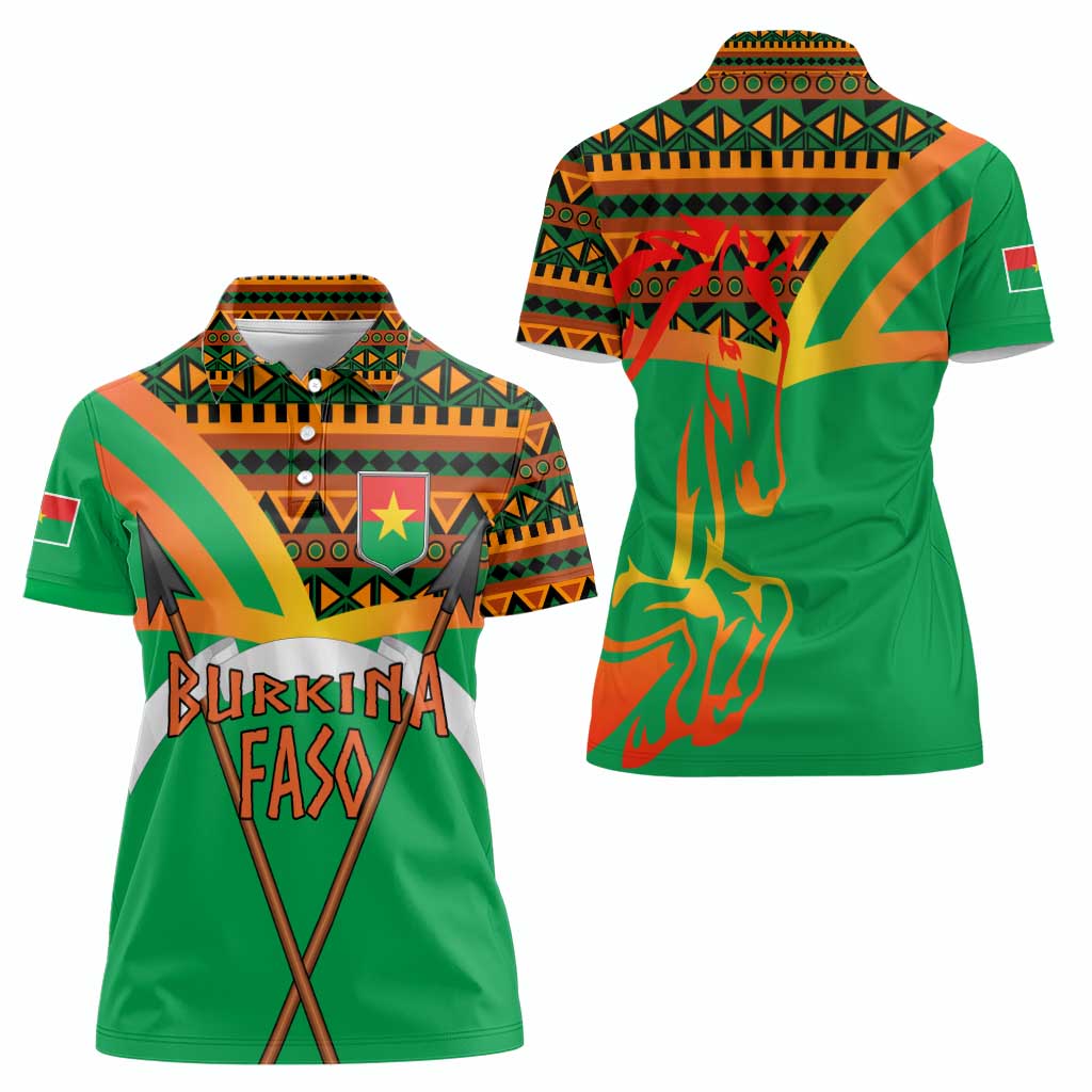 Burkina Faso Women Polo Shirt with Green Tribal Pattern Design and National Flag Motif - Wonder Print Shop
