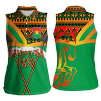 Burkina Faso Women Sleeveless Polo Shirt with Green Tribal Pattern Design and National Flag Motif - Wonder Print Shop