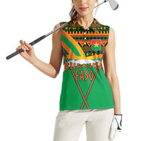 Burkina Faso Women Sleeveless Polo Shirt with Green Tribal Pattern Design and National Flag Motif - Wonder Print Shop