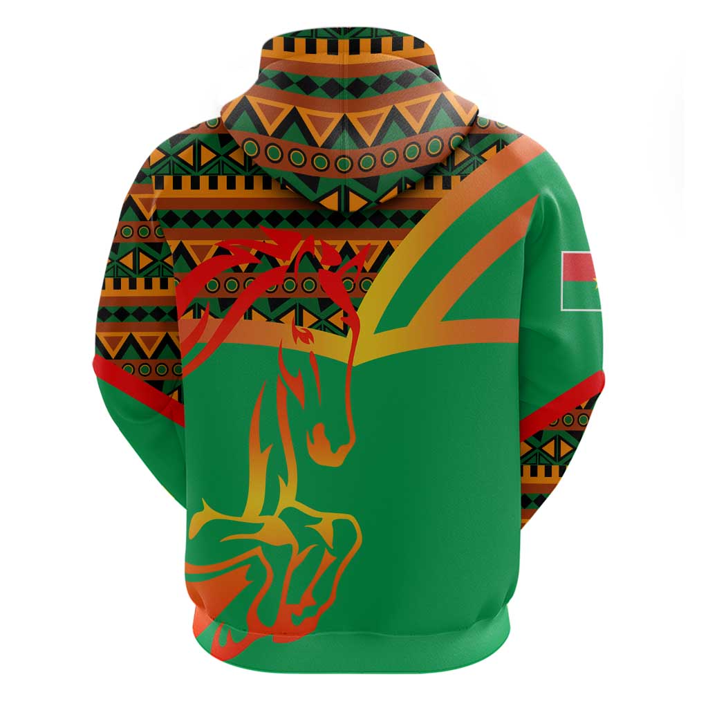 Burkina Faso Zip Hoodie with Green Tribal Pattern Design and National Flag Motif - Wonder Print Shop