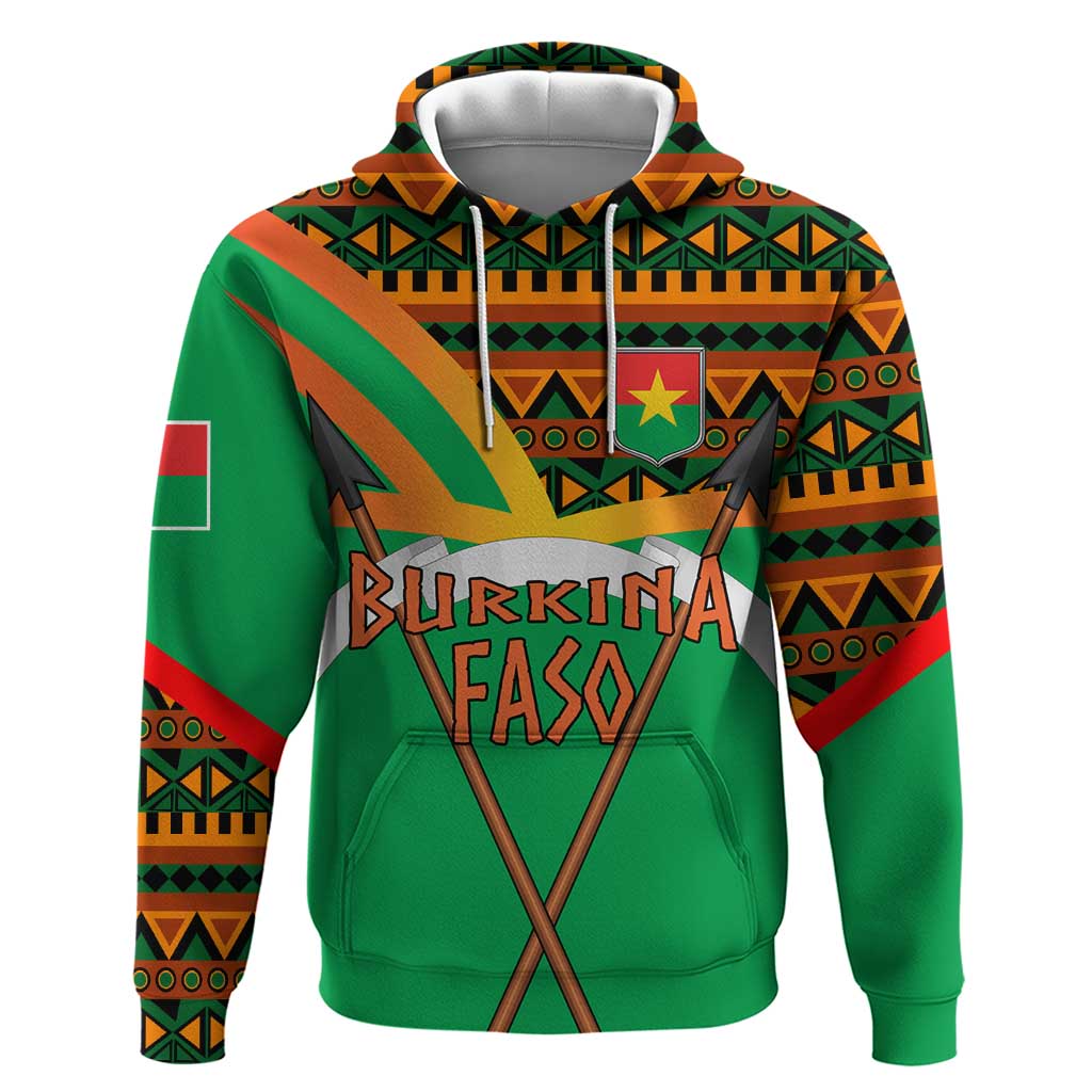 Burkina Faso Zip Hoodie with Green Tribal Pattern Design and National Flag Motif - Wonder Print Shop