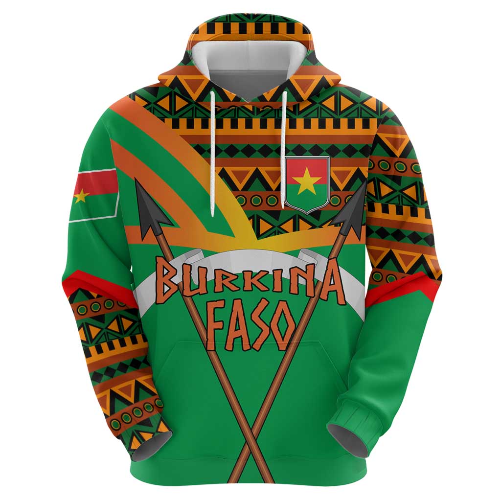Burkina Faso Zip Hoodie with Green Tribal Pattern Design and National Flag Motif - Wonder Print Shop