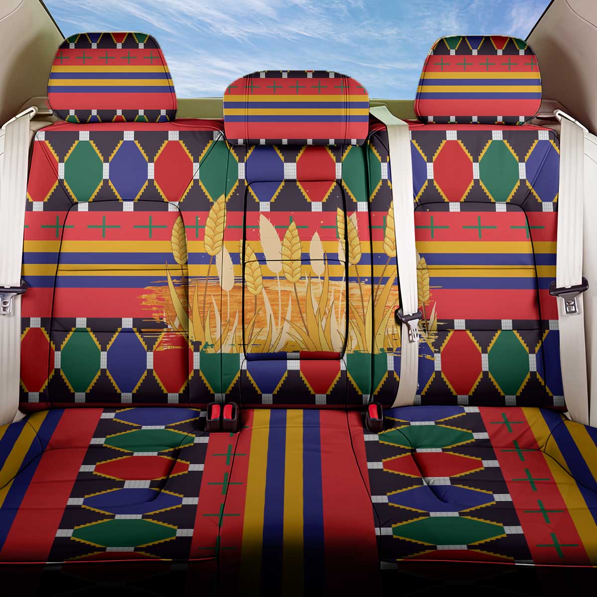 Burkina Faso Back Car Seat Cover with Red Green Blue Geometric - Wonder Print Shop