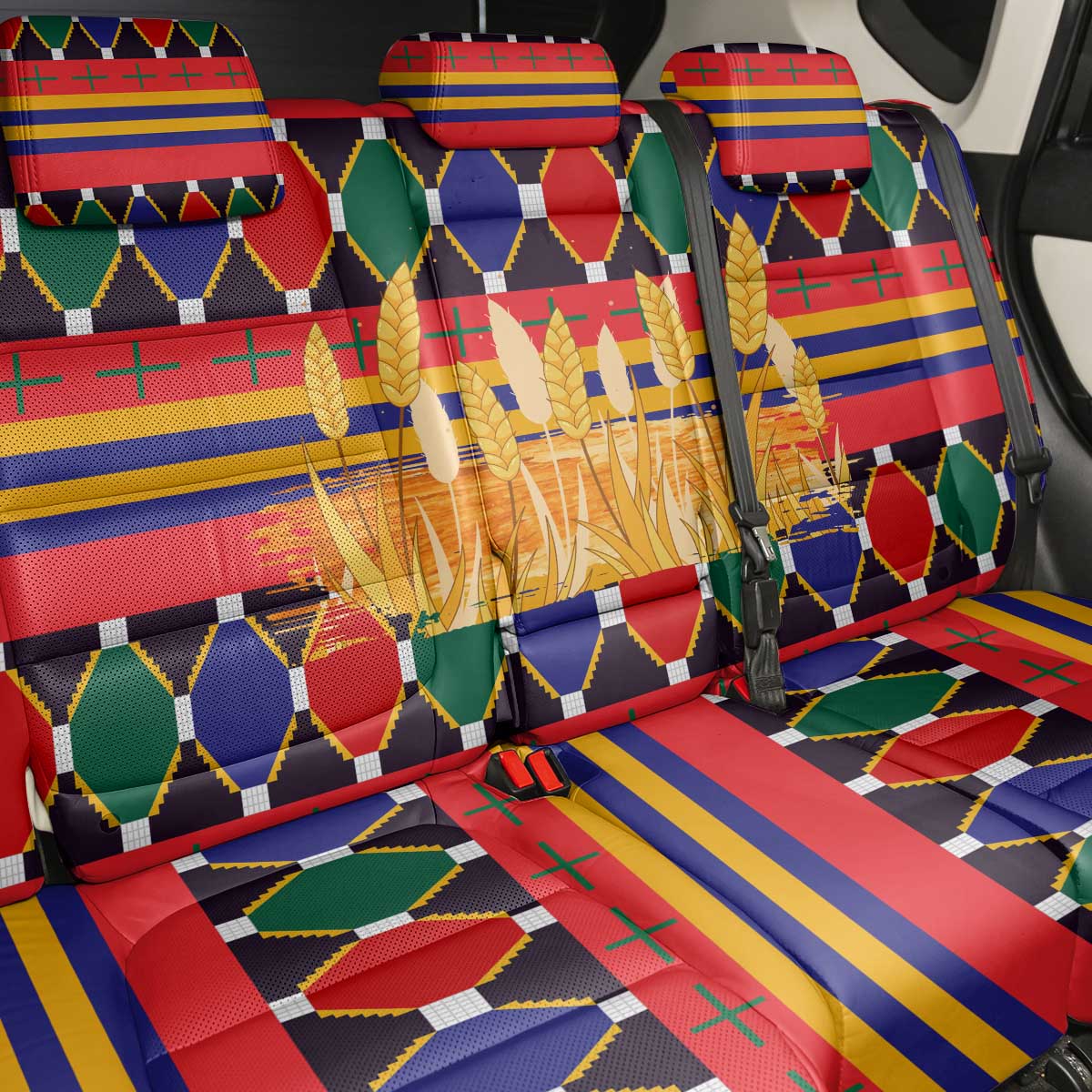 Burkina Faso Back Car Seat Cover with Red Green Blue Geometric - Wonder Print Shop