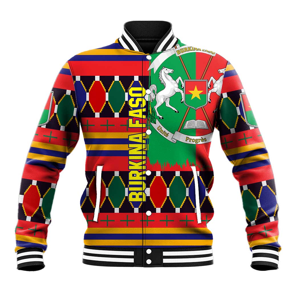 Burkina Faso Baseball Jacket with Red Green Blue Geometric - Wonder Print Shop