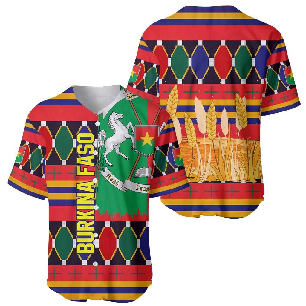 Burkina Faso Baseball Jersey with Red Green Blue Geometric - Wonder Print Shop