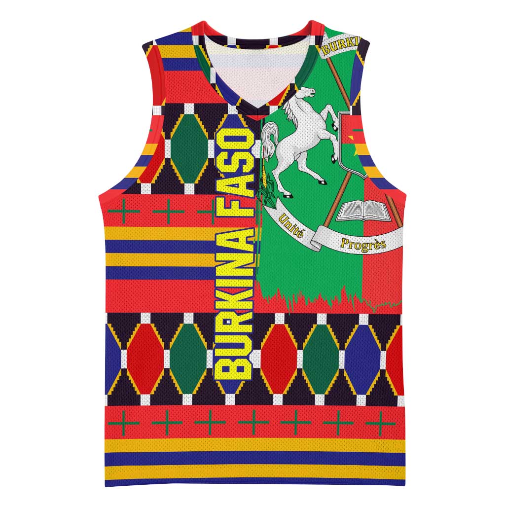 Burkina Faso Basketball Jersey with Red Green Blue Geometric - Wonder Print Shop