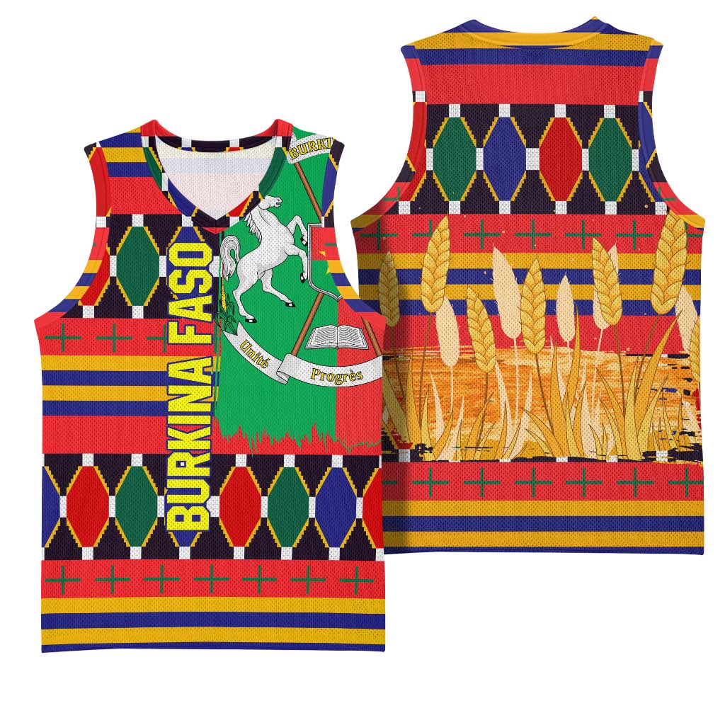 Burkina Faso Basketball Jersey with Red Green Blue Geometric - Wonder Print Shop