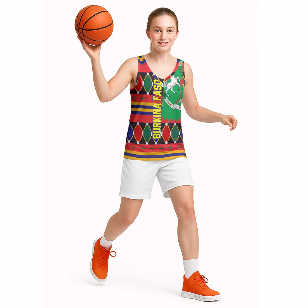 Burkina Faso Basketball Jersey with Red Green Blue Geometric - Wonder Print Shop