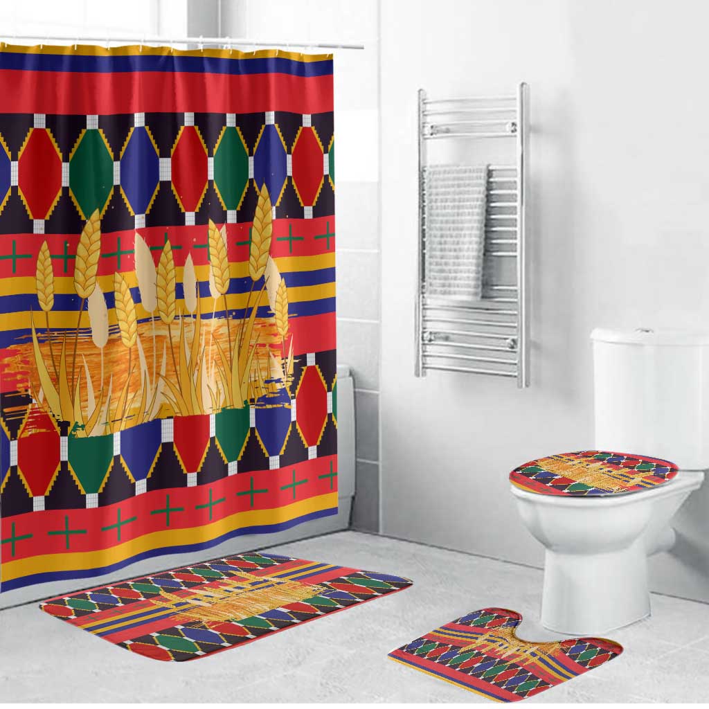 Burkina Faso Bathroom Set with Red Green Blue Geometric - Wonder Print Shop