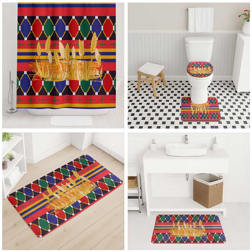 Burkina Faso Bathroom Set with Red Green Blue Geometric - Wonder Print Shop
