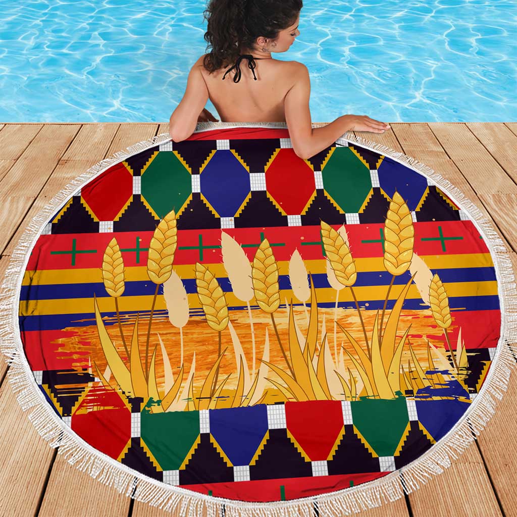 Burkina Faso Beach Blanket with Red Green Blue Geometric - Wonder Print Shop