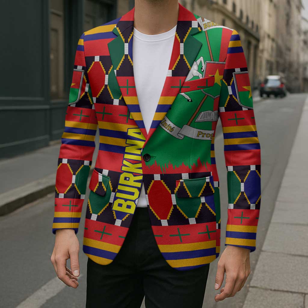 Burkina Faso Blazer with Red Green Blue Geometric - Wonder Print Shop