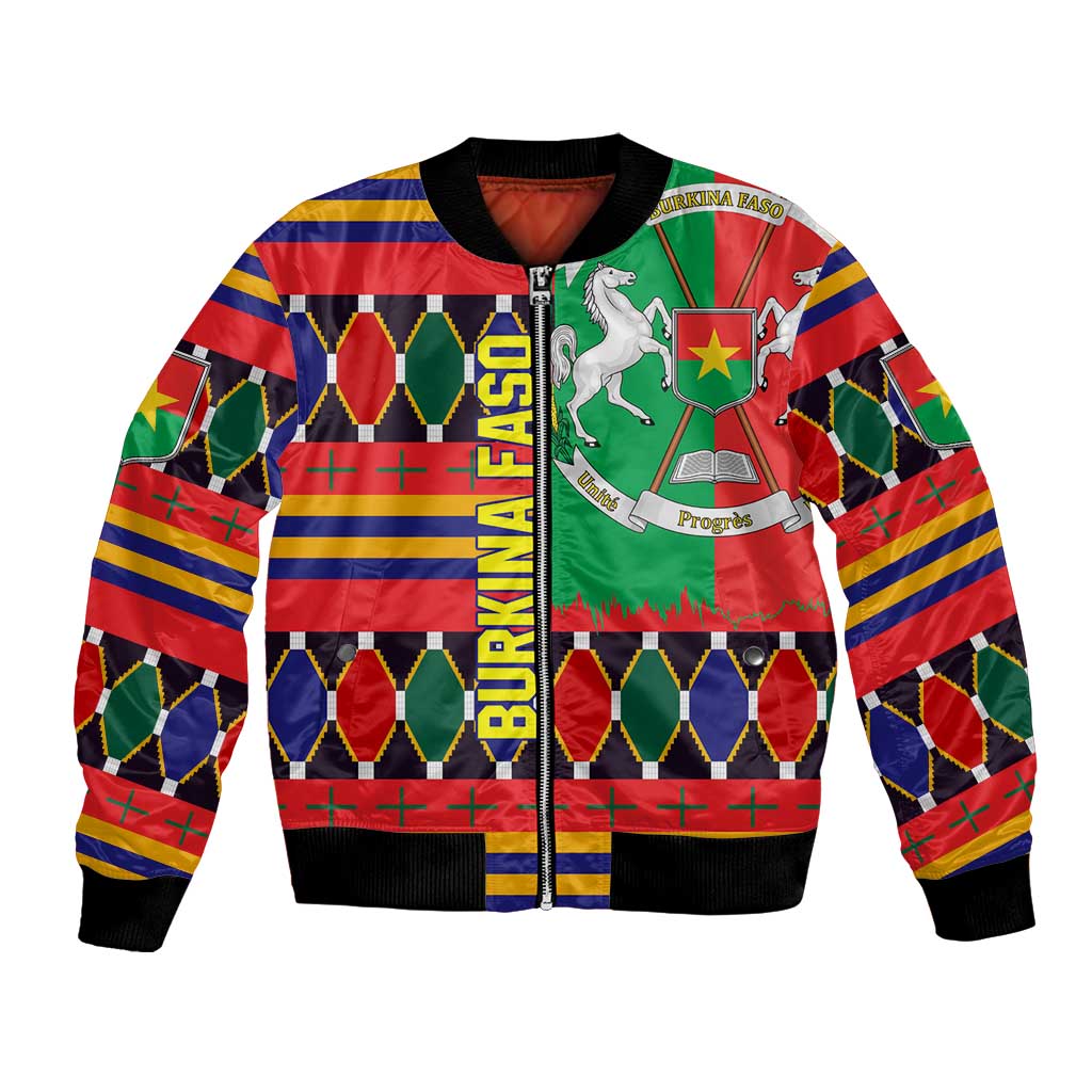 Burkina Faso Bomber Jacket with Red Green Blue Geometric - Wonder Print Shop