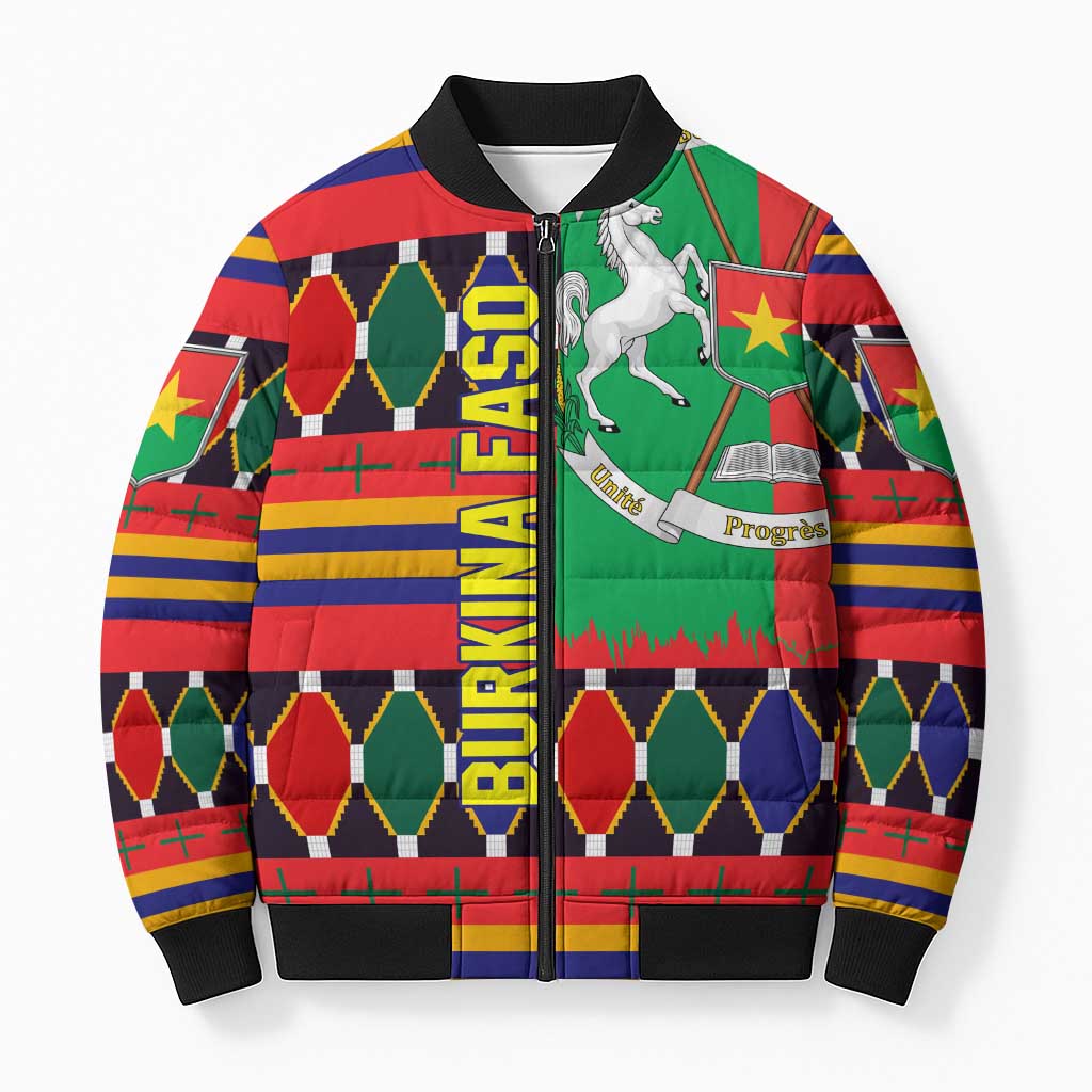Burkina Faso Bomber Puffer Jacket with Red Green Blue Geometric - Wonder Print Shop