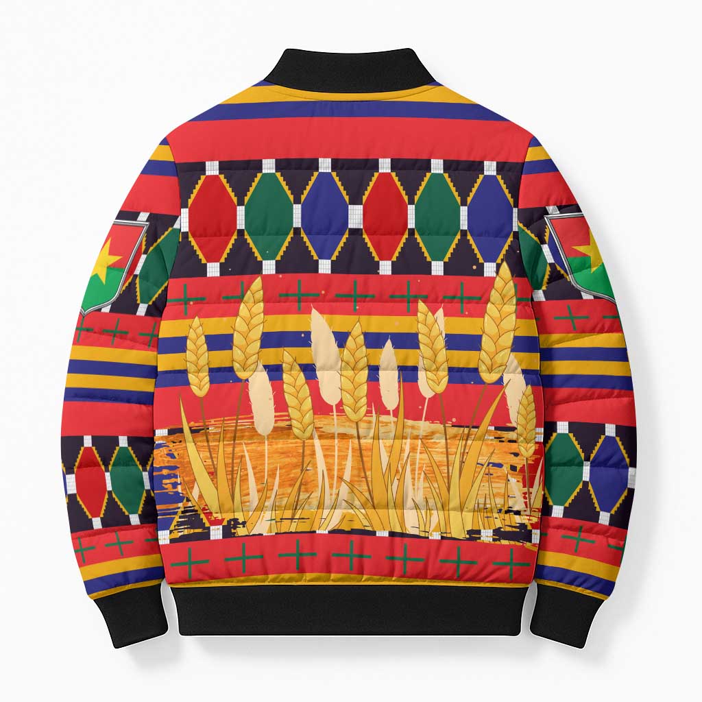 Burkina Faso Bomber Puffer Jacket with Red Green Blue Geometric - Wonder Print Shop
