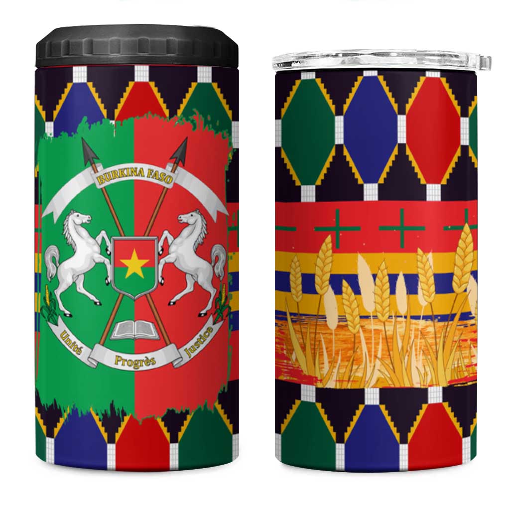 Burkina Faso 4 in 1 Can Cooler Tumbler with Red Green Blue Geometric - Wonder Print Shop