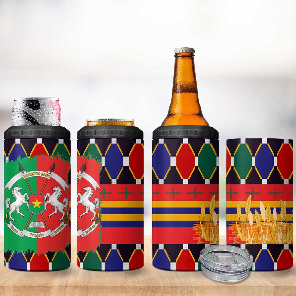 Burkina Faso 4 in 1 Can Cooler Tumbler with Red Green Blue Geometric - Wonder Print Shop