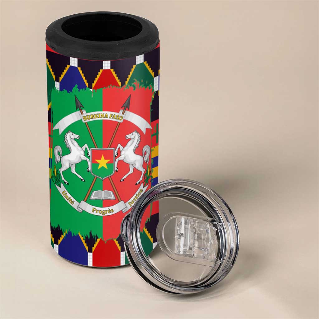 Burkina Faso 4 in 1 Can Cooler Tumbler with Red Green Blue Geometric - Wonder Print Shop