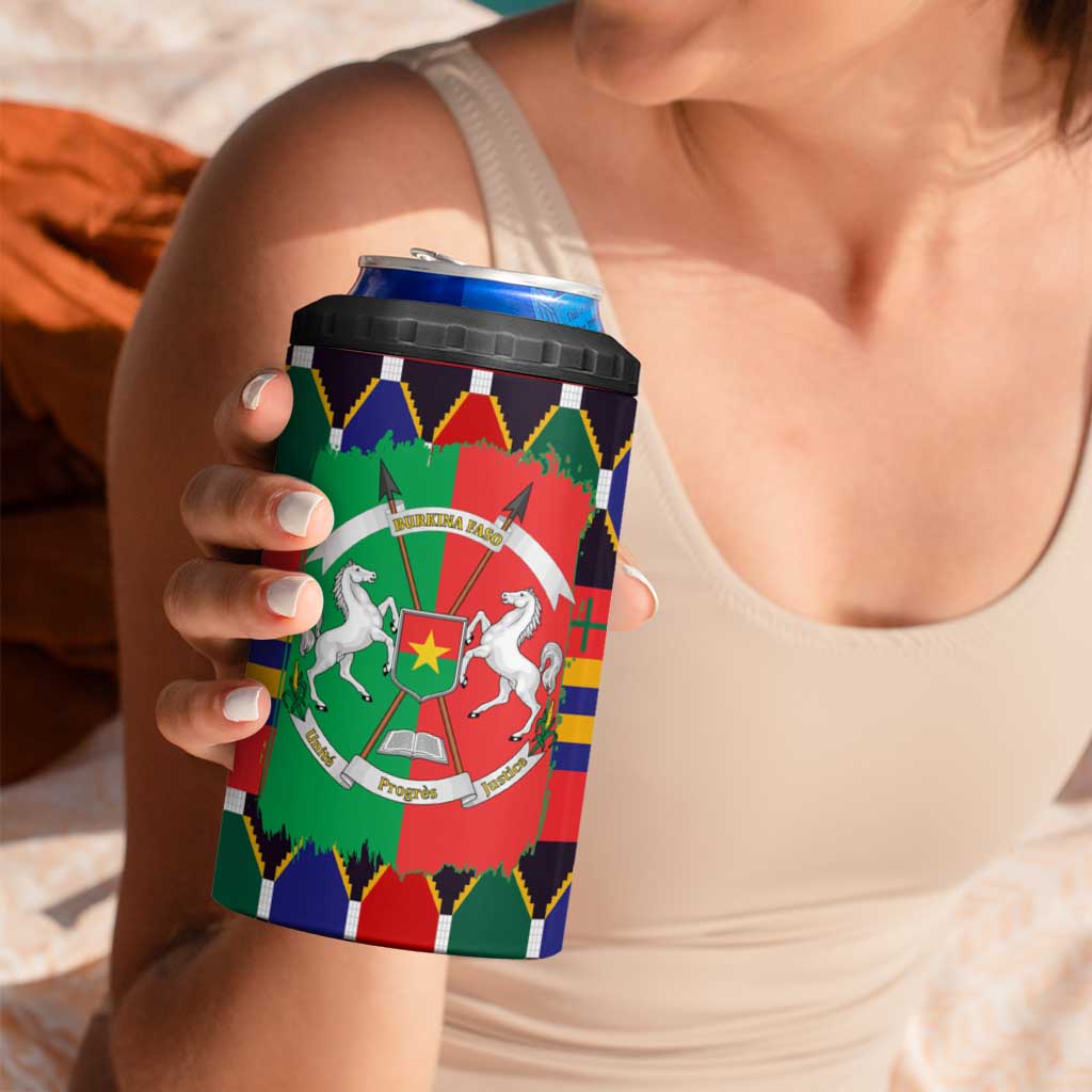 Burkina Faso 4 in 1 Can Cooler Tumbler with Red Green Blue Geometric - Wonder Print Shop