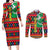 Burkina Faso Couples Matching Long Sleeve Bodycon Dress and Long Sleeve Button Shirt with Red Green Blue Geometric - Wonder Print Shop
