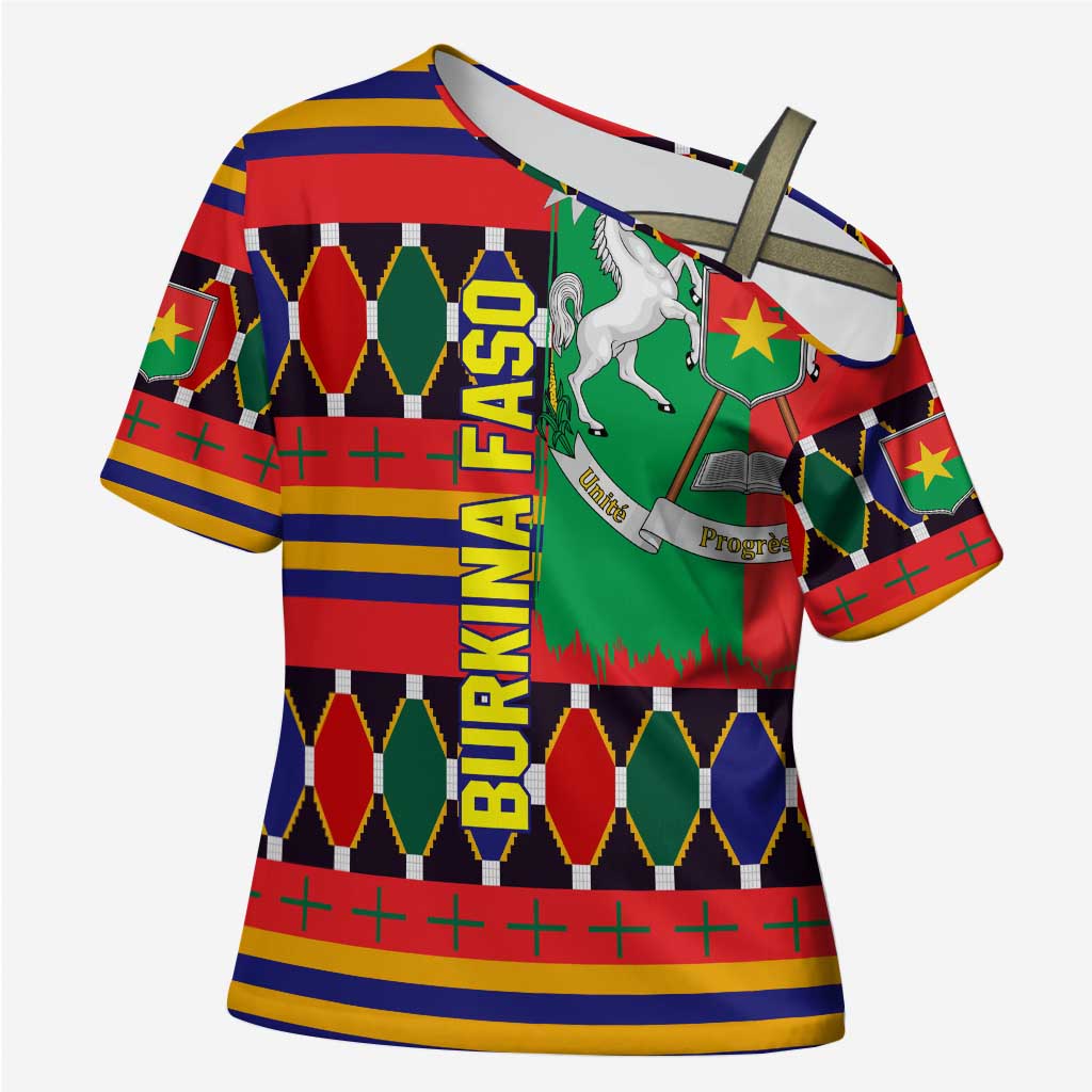 Burkina Faso Cross Shoulder Shirt with Red Green Blue Geometric - Wonder Print Shop