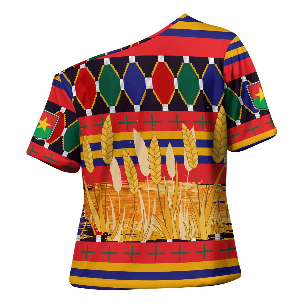 Burkina Faso Cross Shoulder Shirt with Red Green Blue Geometric - Wonder Print Shop
