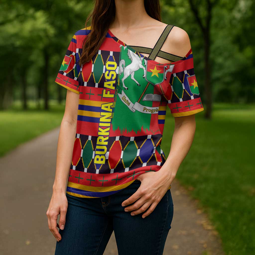 Burkina Faso Cross Shoulder Shirt with Red Green Blue Geometric - Wonder Print Shop