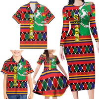Burkina Faso Family Matching Long Sleeve Bodycon Dress and Hawaiian Shirt with Red Green Blue Geometric - Wonder Print Shop