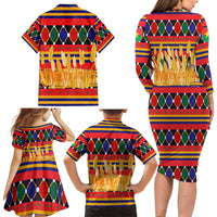 Burkina Faso Family Matching Long Sleeve Bodycon Dress and Hawaiian Shirt with Red Green Blue Geometric - Wonder Print Shop