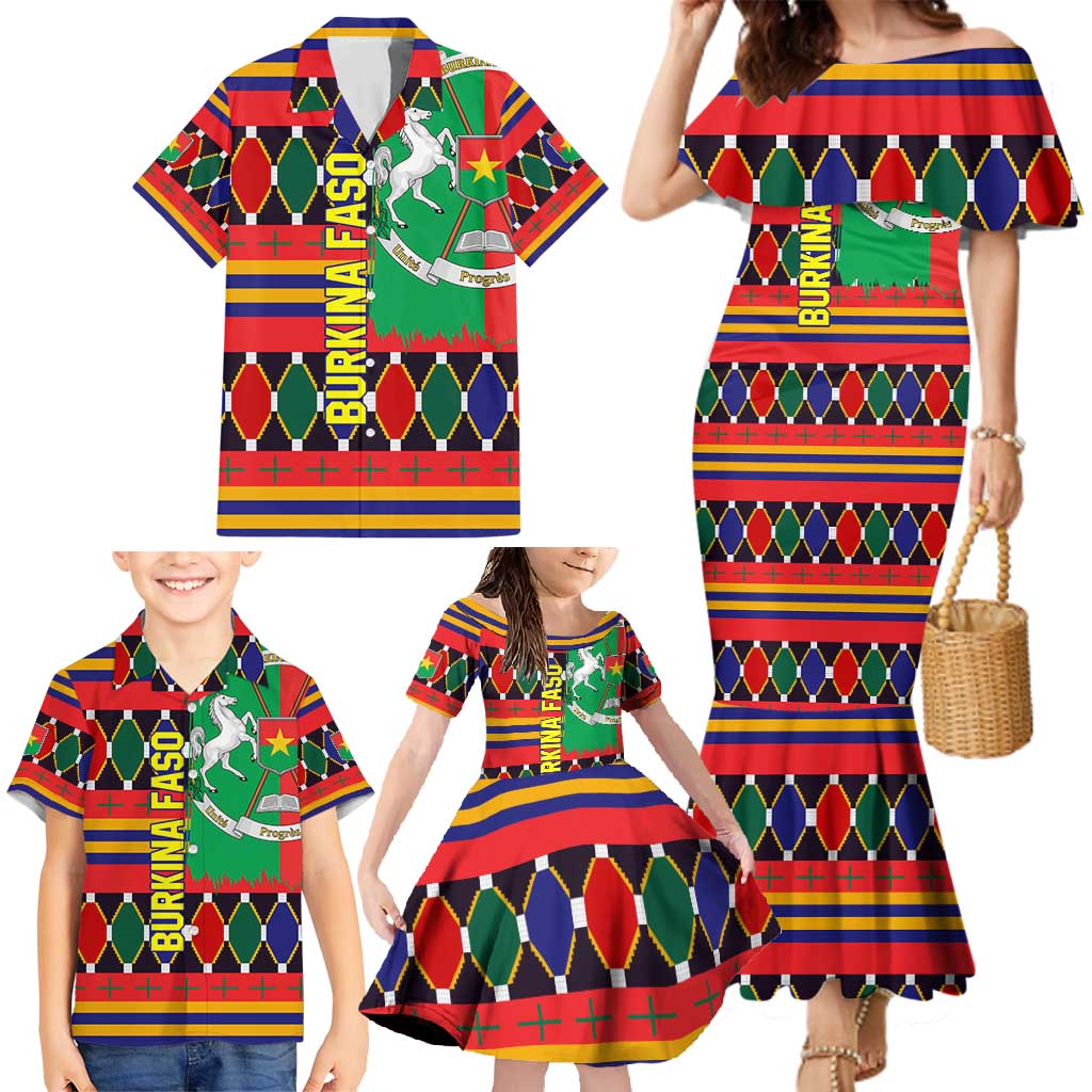 Burkina Faso Family Matching Mermaid Dress and Hawaiian Shirt with Red Green Blue Geometric - Wonder Print Shop