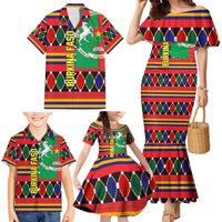 Burkina Faso Family Matching Mermaid Dress and Hawaiian Shirt with Red Green Blue Geometric - Wonder Print Shop