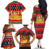 Burkina Faso Family Matching Off The Shoulder Long Sleeve Dress and Hawaiian Shirt with Red Green Blue Geometric - Wonder Print Shop