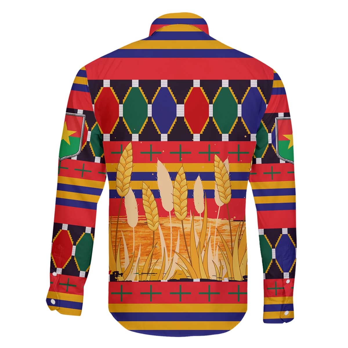 Burkina Faso Family Matching Off The Shoulder Long Sleeve Dress and Hawaiian Shirt with Red Green Blue Geometric - Wonder Print Shop
