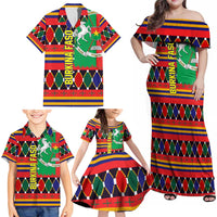 Burkina Faso Family Matching Off Shoulder Maxi Dress and Hawaiian Shirt with Red Green Blue Geometric - Wonder Print Shop