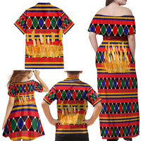 Burkina Faso Family Matching Off Shoulder Maxi Dress and Hawaiian Shirt with Red Green Blue Geometric - Wonder Print Shop