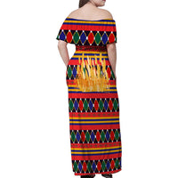 Burkina Faso Family Matching Off Shoulder Maxi Dress and Hawaiian Shirt with Red Green Blue Geometric - Wonder Print Shop
