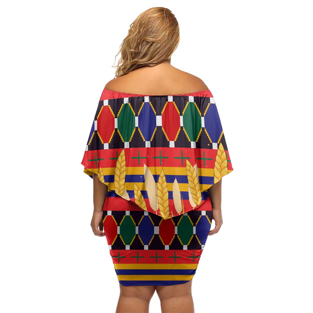 Burkina Faso Family Matching Off Shoulder Short Dress and Hawaiian Shirt with Red Green Blue Geometric - Wonder Print Shop