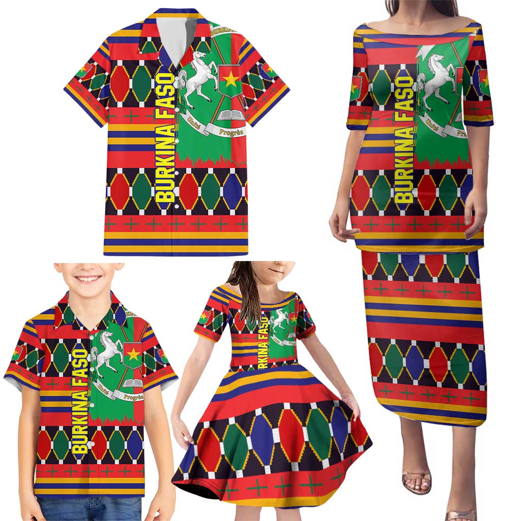 Burkina Faso Family Matching Puletasi and Hawaiian Shirt with Red Green Blue Geometric - Wonder Print Shop