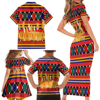 Burkina Faso Family Matching Short Sleeve Bodycon Dress and Hawaiian Shirt with Red Green Blue Geometric - Wonder Print Shop
