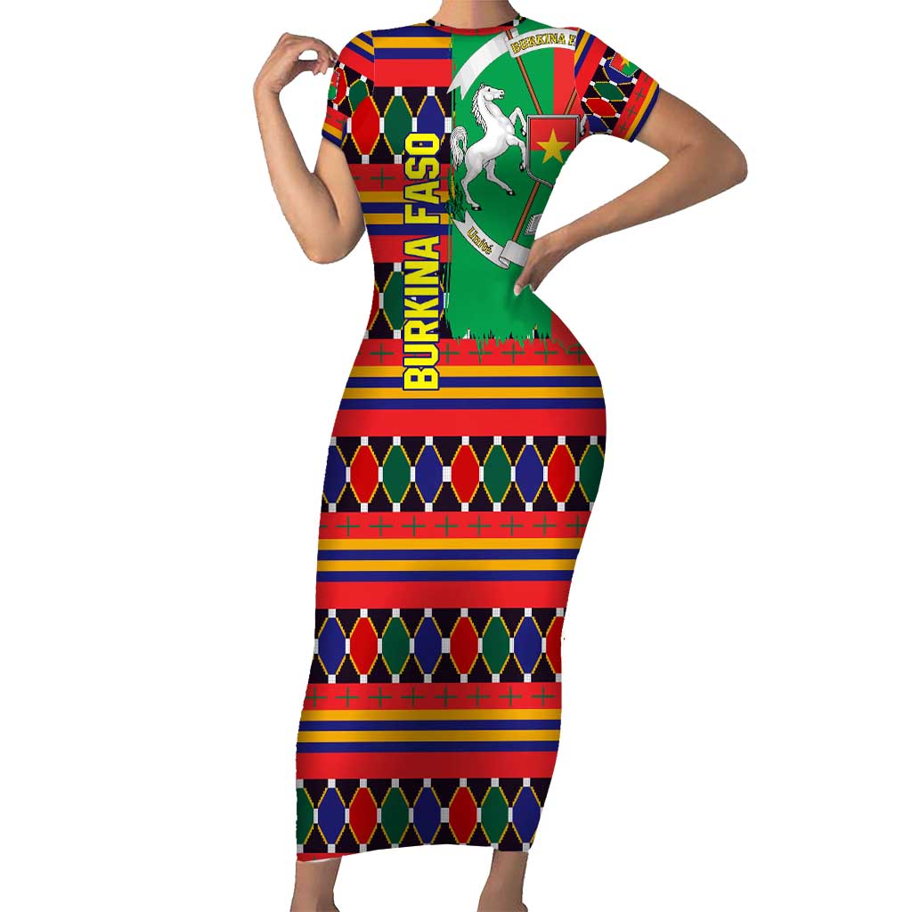 Burkina Faso Family Matching Short Sleeve Bodycon Dress and Hawaiian Shirt with Red Green Blue Geometric - Wonder Print Shop