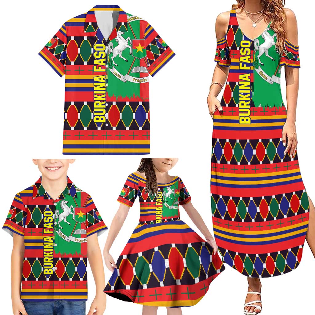 Burkina Faso Family Matching Summer Maxi Dress and Hawaiian Shirt with Red Green Blue Geometric - Wonder Print Shop