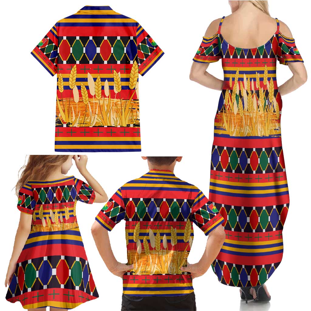 Burkina Faso Family Matching Summer Maxi Dress and Hawaiian Shirt with Red Green Blue Geometric - Wonder Print Shop